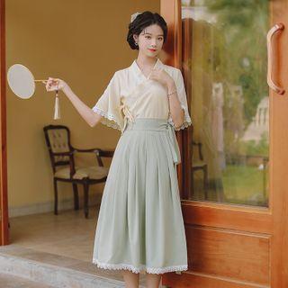 Elbow-sleeve Top / A-line Skirt / Set