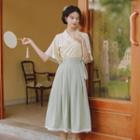 Elbow-sleeve Top / A-line Skirt / Set