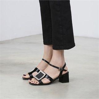 Block-heel Buckled Stitched Sandals