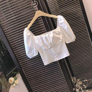 Puff-sleeve Square-neck Crop Top White - One Size