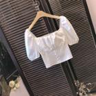 Puff-sleeve Square-neck Crop Top White - One Size