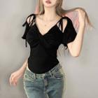 Short Sleeve Tie-strap Twisted Crop Top