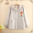 Two-way Bear Embroidered Hooded Oversize Jacket As Shown In Figure - M
