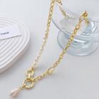 Faux Pearl Pendant Stainless Steel Choker Gold - One Size