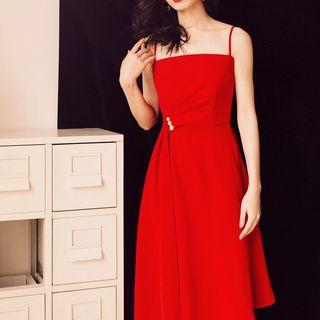 Open Front Spaghetti Strap A-line Dress