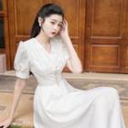 Long-sleeve / Short-sleeve V-neck Midi A-line Dress / Veil / Set