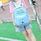 Set: Lettering Canvas Backpack + Printed Crossbody Bag + Zip Pouch + Drawstring Pouch