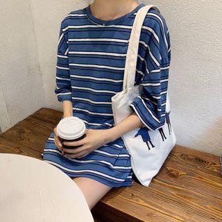 3/4-sleeve Striped T-shirt Stripes - Blue - One Size