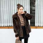 Buckled-cuff Fuax-fur Jacket Brown - One Size