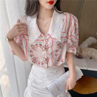 Bubble Sleeve Chelsea-collar Floral Print Blouse