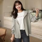 Frilled Band-trim Zip-up Hoodie