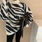Mock-neck Zebra Print Sweater Pink - One Size