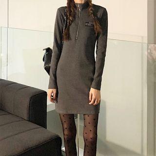 Long-sleeve Turtleneck Half-zip Mini Dress
