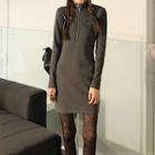 Long-sleeve Turtleneck Half-zip Mini Dress