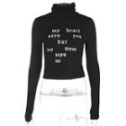 Lettering High Neck Long-sleeve Cropped T-shirt