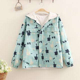 Two-way Duck Print Hooded Zip Jacket