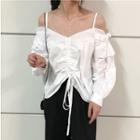 Cold-shoulder Drawstring Blouse White - One Size