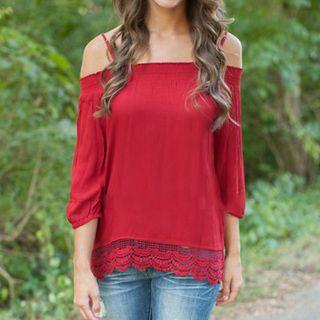 3/4-sleeve Off Shoulder T-shirt