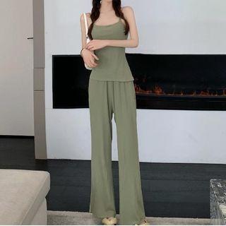 Slit Camisole Top / High-waist Wide-leg Pants