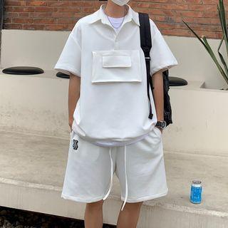 Set: Short-sleeve Plain Polo Shirt + Sweatshorts