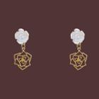 Rose Alloy Dangle Earring 1 Pair - Gold & White - One Size