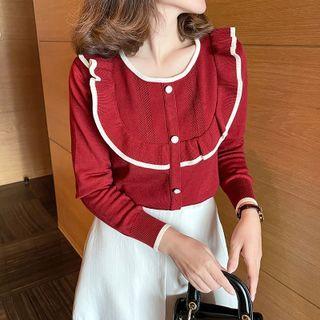 Round Neck Ruffle Trim Knit Top