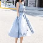 Sleeveless Lace Trim Buttoned A-line Midi Dress
