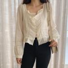 Long-sleeve Plain Cutout Blouse As Shown In Figure - One Size