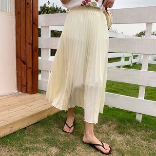 High-waist Pleated A-line Skirt Yellow - One Size