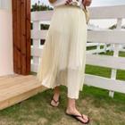 High-waist Pleated A-line Skirt Yellow - One Size