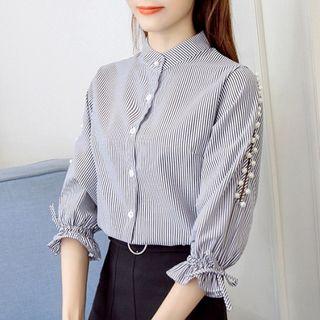 Mandarin Collar Elbow-sleeve Blouse