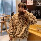 Leopard Patterned Half-zip Fleece Sweatshirt