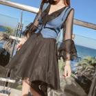 Mock Two-piece Frilled Long-sleeve Dress