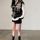 Plaid Sweater Vest / Irregular Mini A-line Skirt / Shirt / Set
