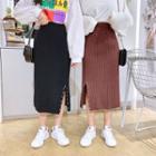 Side-slit Knit Midi Pencil Skirt