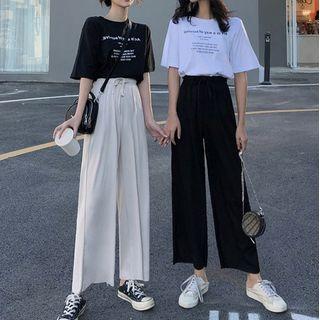 Set: Short Sleeve Letter Print T-shirt + Wide-leg Pants