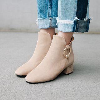 Block-heel Hoop Accent Ankle Boots