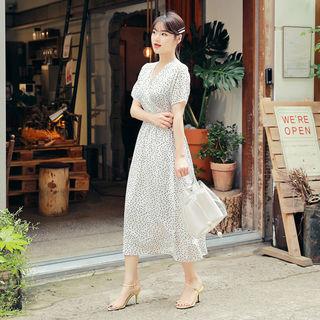 Polka-dot Surplice-wrap Maxi Dress