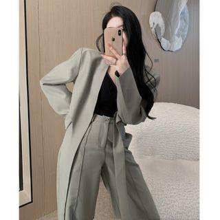 Details Tie-accent Loose Blazer / High-waist Wide-leg Dress Pants