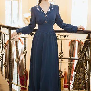 Sailor-collar Medium Maxi Dress