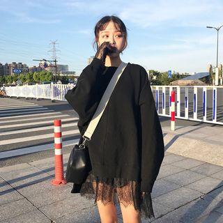 Lace Hem Long Pullover