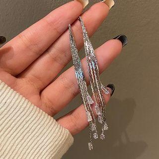 Rhinestone Chain Drop Earring 1 Pair - 925 Silver Stud - Silver - One Size