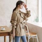 Plus Size Raglan-sleeve Double-breasted Trench Jacket