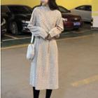 Heart Print Long-sleeve Midi A-line Dress As Shown In Figure - One Size