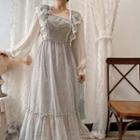 Ruffle-detail Lace-trim Chiffon Dress