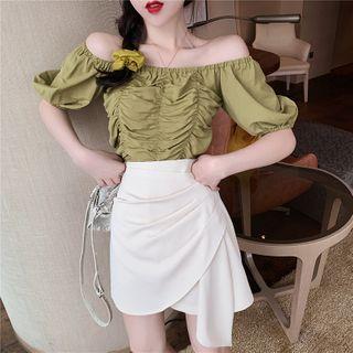 Off-shoulder Short-sleeve Blouse / Mini A-line Skirt