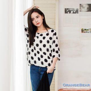 Polka-dot Tie-die Print 3/4 Sleeve Top