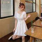 Short-sleeve Lace Up Mini A-line Dress