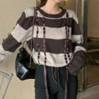 Striped Ribbon-accent Sweater