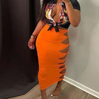 Cut-out Midi Pencil Skirt